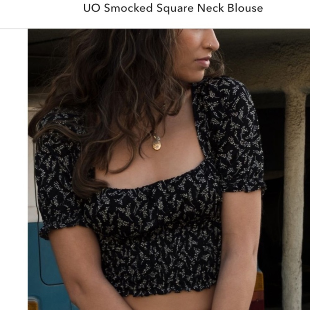 UO square neck smocked floral blouse